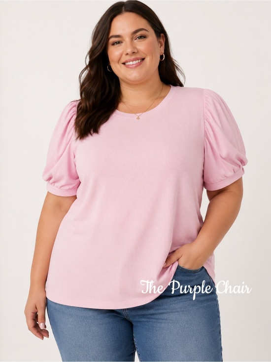 Vince Camuto Tops - VINCE CAMUTO NWT Women's Pink Peony Short Puff Sleeve Ribbed Top XXL